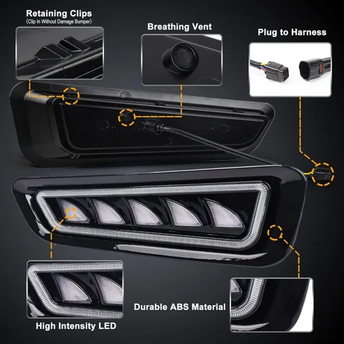 Vista 3 de Luces antiniebla Raptor, luces antiniebla LED Ford Raptor con DRL azul hielo/blanco, luces de parachoques Raptor con intermitentes secuenciales