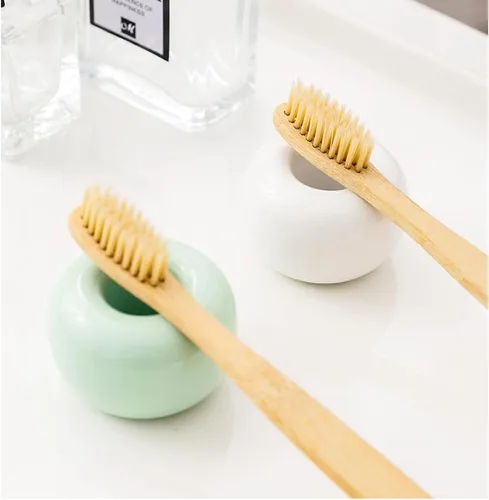 Vista 2 de 2 soportes para cepillos de dientes de cerámica, soporte individual para cepillos de dientes para encimeras de tocador de baño, tocador (negro)