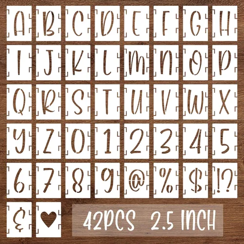 Vista 10 de BAMIDELE Plantillas de letras del alfabeto de 1 pulgada, 42 piezas de letras de plástico reutilizables, símbolos de números, kit de plantillas
