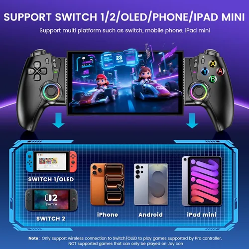 Vista 8 de KICKDOT Controlador MC5000 Pro para Switch 2/1/OLED y iPhone/Android - Joystick de efecto Hall, controlador inalámbrico Bluetooth