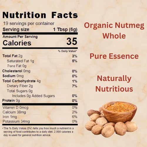 Vista 2 de SPICY ORGANIC Nuez moscada de Ceilán entera - 4 onzas (20-25 nueces) - Certificado USDA Organic- Una especia fresca de nuez moscada entera