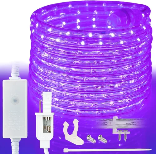 Vista 11 de 76 LEDs, cuerda de luz LED naranja exterior de 10 pies, 8 modos, iluminación exterior permanente impermeable para exteriores, funda de PVC