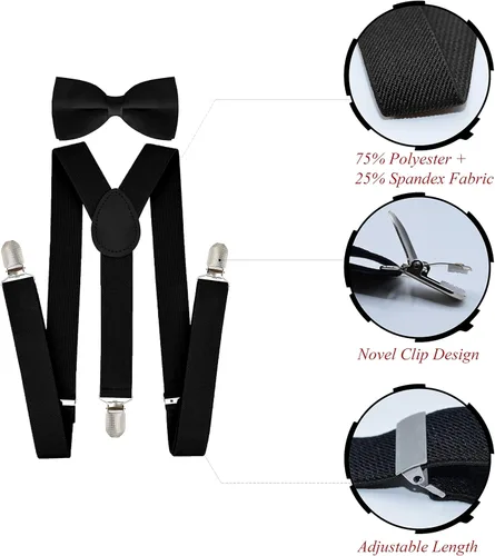 Vista 2 de trilece Conjunto de corbatín ajustable con tirantes y espalda en Y para niños y niñas