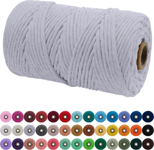 Vista 173 de JeogYong Cordón de macramé de un solo hilo 3 mm x 109 yardas (328 pies) Cuerda de algodón suave Hilo de macramé de 3 mm, suministros de macramé