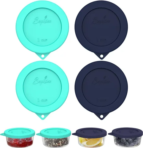 Vista 8 de SOPHICO - Tapas de repuesto de silicona redondas de 1 taza para almacenamiento de SOPHICO, Anchor Hocking y Pyrex 7202-PC para cuencos de vidrio