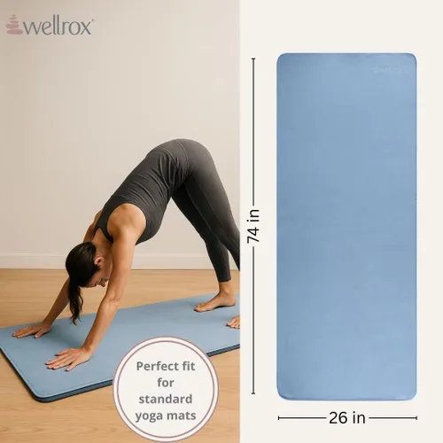 Vista 4 de Wellrox Toalla de microfibra para esterilla de yoga con agarre, ultra absorbente, súper suave y de secado rápido, toalla de yoga caliente