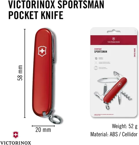 Vista 3 de Victorinox Sportsman Navaja Suiza de Bolsillo de 13 Funciones, Roja