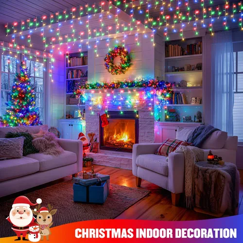 Vista 8 de JMEXSUSS 400 luces LED de Navidad de carámbano de 38.8 pies con control remoto, tira de luces multicolor para exteriores enchufables, 8 modos
