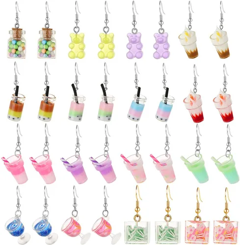 16 pares de aretes colgantes lindos y extraños para adolescentes y niñas, Kawaii estético Boba Tea Drop, Resina