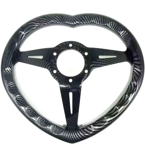 Vista 6 de Volante en forma de corazón negro del ABS universal del volante del estilo de la fibra de carbono