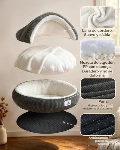 Vista 6 de Cama calmante y acogedora para cueva de perro, madriguera para No se pliega, funda con capucha, camas de capullo lavables, perros medianos y gatos