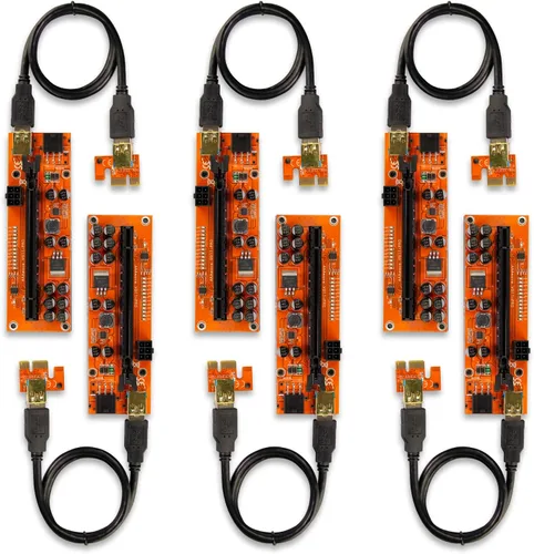 Vista 10 de AAAwave PCIE Riser VER 011 PRO - Extensión gráfica de 1x a 16x para minería de GPU, cable USB 3.0 de 23.6 in, 10 condensadores sólidos, 12 luces