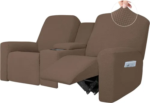 Vista 16 de Easy-Going Sofá reclinable elástico de 1 pieza con funda de consola central, funda reclinable de 2 plazas con soporte y almacenamiento, funda