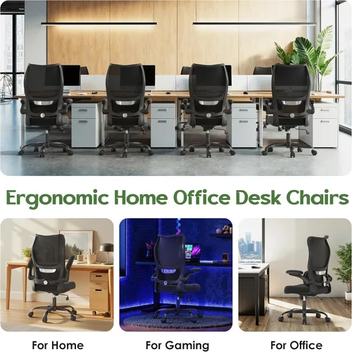 Vista 9 de Silla de oficina ergonómica - Silla de oficina cómoda de malla con respaldo alto con rueda de apoyo lumbar, sillas de oficina para el hogar