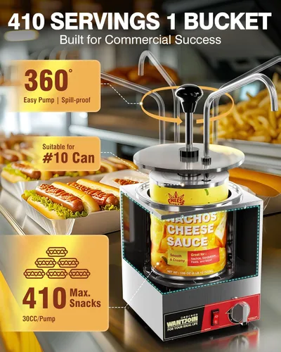 Vista 3 de WantJoin Dispensador de Queso para Nachos con Bomba - Calentador Comercial de Acero Inoxidable de 4.6QT con Control de Temperatura de 86-185°F