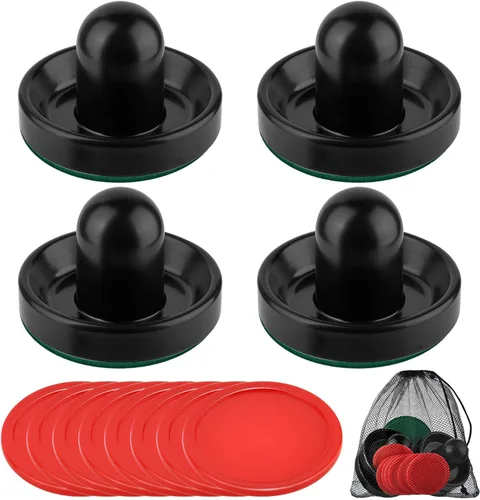 Coopay Empujadores de hockey de aire y discos de hockey de aire con una bolsa de cordón para mesas de juego (4 Striker, 8 Puck)