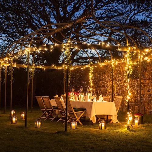 Vista 6 de JMEXSUSS Paquete de 2 100 luces solares LED impermeables para exteriores, 42.7 pies, 8 modos, luces solares de Navidad blancas cálidas