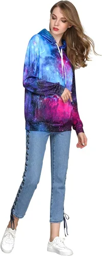 Vista 6 de Sudaderas unisex con estampado 3D Galaxy con capucha y bolsillos grandes