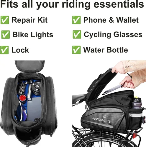 Vista 3 de Bolsa para maletero de bicicleta de 17 L - 35 L, expandible, bolsa rígida para bicicleta con bolsillos plegables, bolsa de transporte trasero
