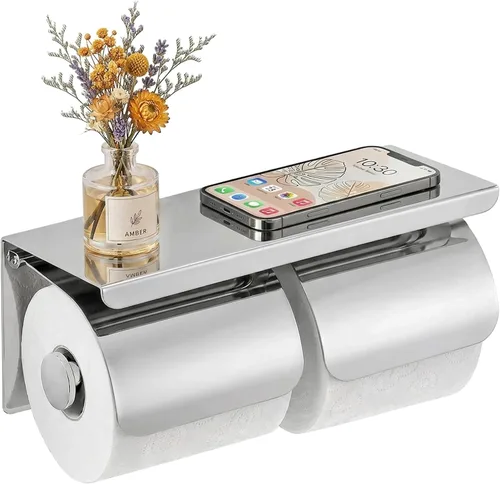 Vista 9 de Estante de rollo de papel higiénico doble con estante