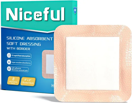 Vista 10 de Niceful Apósito de Silicona Súper Absorbente para Heridas-4"× 4" Vendajes Autoadhesivos para el Cuidado de Heridas, Elegible para FSA HSA