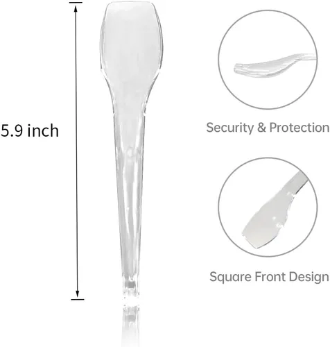 Vista 2 de 48 unidades Cuchara de degustación de plástico desechable, cucharas de cubiertos de plástico transparente, elegante paquete de cucharas desechables