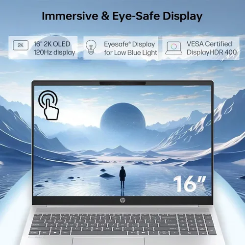 Vista 6 de HP OmniBook 7 16" 2K OLED - Computadora portátil con pantalla táctil, Intel Core 9 270H, 16 GB RAM 1 TB SSD, estación de acoplamiento de 128 gb 9H