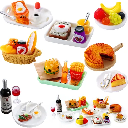 Vista 7 de 38 piezas de juguetes de comida en miniatura para casa de muñecas, accesorios para casa de muñecas en miniatura, juegos de comida para muñecas