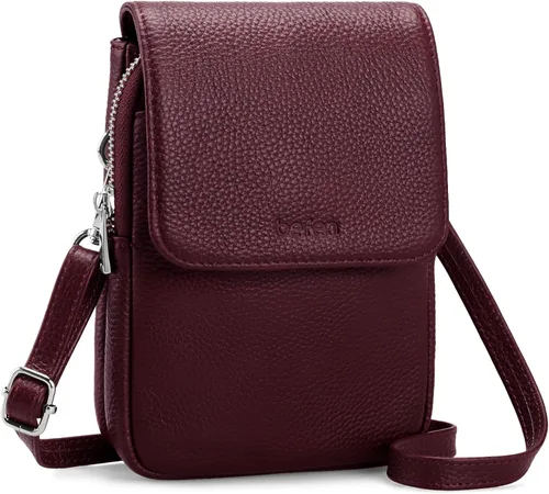Vista 13 de befen Bolsos cruzados pequeños de cuero genuino para mujer, bolsa cruzada para teléfono celular con ranuras para tarjetas de bloqueo RFID