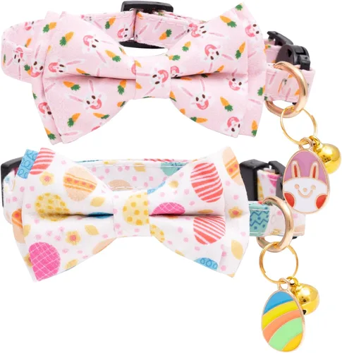 Vista 11 de Faygarsle Paquete de 2 collares navideños para gatos con pajarita, collar de invierno rosa y verde para niños y niñas