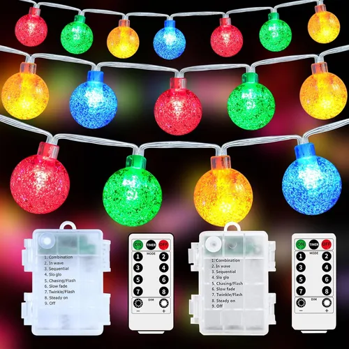 Vista 9 de Tira de luces para exteriores, funciona con pilas, 33 pies, 100 luces LED alimentadas por pilas, para interiores, impermeables, mini luces de globo