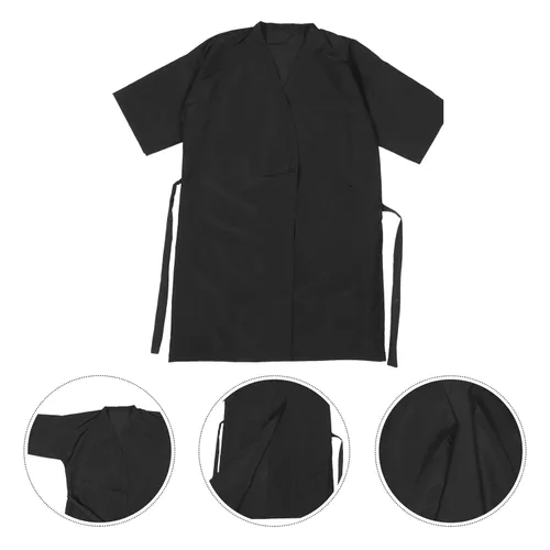 Vista 8 de Lurrose Vestido de cliente de salón Batas Cabo Peluquería Corte de pelo Smock para clientes Estilo Kimono (negro)