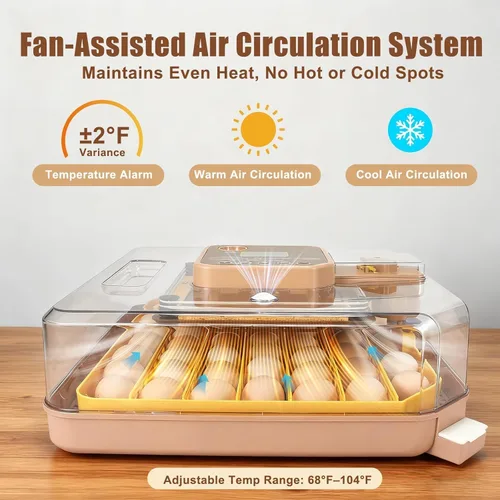 Vista 6 de Incubadora de 48 Huevos con Giro Automático y Control de Humedad Incubadora Digital de Aves de Corral para Huevos de Pollo, Pato, Codorniz, Ideal