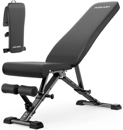 AIRHOP Banco de entrenamiento plegable, banco de pesas FID de 90° a -30°