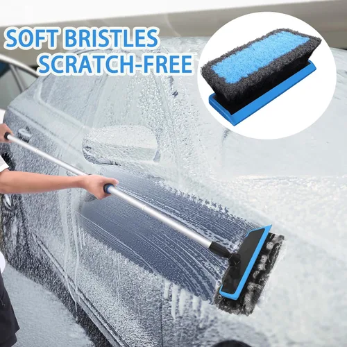 Vista 3 de Wontolf Cepillo de lavado de automóvil de 65 pulgadas con mango largo de microfibra para lavado de autos, kit de limpieza para detalles, cepillo