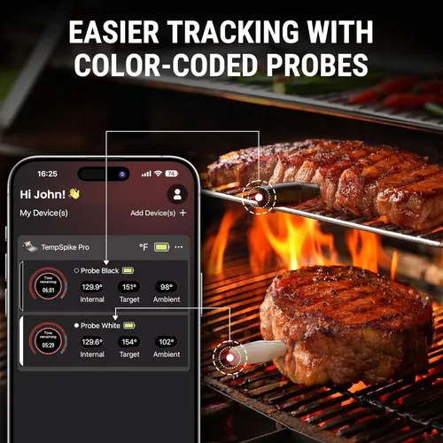 Vista 7 de TempSpike Termómetro digital inalámbrico para carne con aplicación, WiFi y Bluetooth para parrilla de barbacoa con alta precisión, sondas