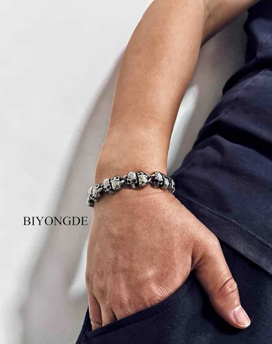 Vista 3 de Pulsera de cadena de eslabones vintage para hombre, acero inoxidable, cierre de palanca, Biker Punk Rock