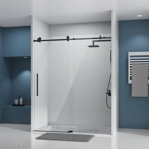 Vista 15 de DELAVIN Puerta de ducha sin marco de 48 pulgadas de ancho x 75 pulgadas de alto, puerta de ducha deslizante con vidrio templado certificado SGCC