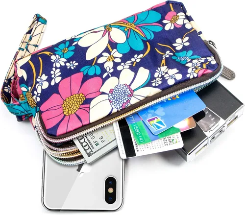 Vista 2 de BIAOTIE Cartera de pulsera de gran capacidad Bolso de mano de nailon impreso impermeable para mujer