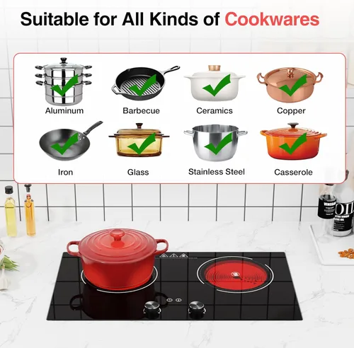 Vista 4 de Placa de cocina eléctrica de 2400 W: estufa eléctrica de 24" de 2 quemadores, placa caliente de doble quemador, GTKZW control de perilla