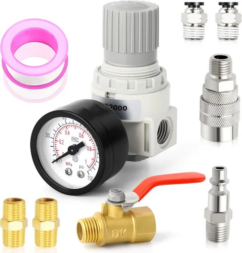 Vista 9 de Regulador de compresor de aire MEANLIN MEASURE de 1/2 pulgada NPT con manómetro, regulador de aire BR4000 de 0-150 PSI en línea para compresor
