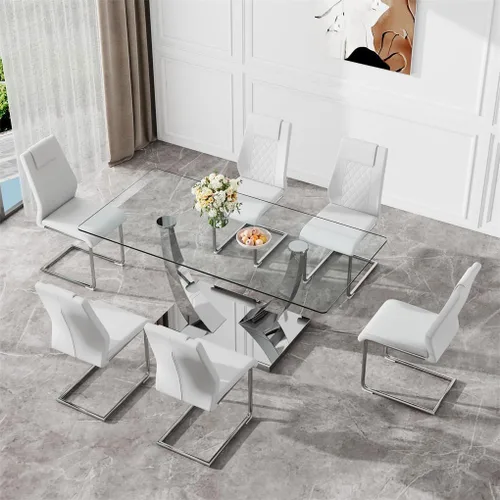 Vista 18 de Mesa de comedor moderna para mesa de comedor de mármol sintético de 4/6, 63 pulgadas, mesa de cocina rectangular, mesa de cocina y comedor de fácil