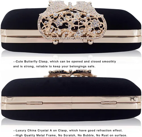 Vista 4 de Dexmay - Bolso de noche para mujer con cierre de mariposa y diamantes de imitación
