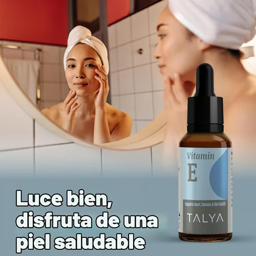 Vista 6 de TALYA Gotas líquidas de vitamina E de 0.34 onzas líquidas Hueso, articulaciones, salud del corazón para cicatrices y piel Botella de vidrio