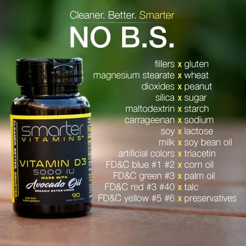 Vista 3 de Smarter Vitamina D3 5000 UI en aceite de aguacate 125mcg - 90 mini cápsulas blandas