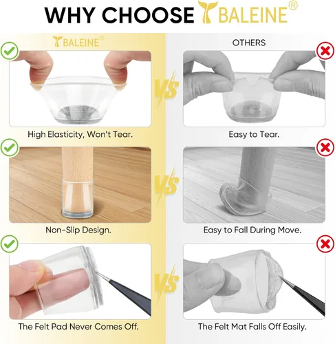 Vista 3 de BALEINE Paquete de 32 protectores de silicona para patas de silla, tapas protectoras de patas de taburete, tapas antideslizantes para patas de silla
