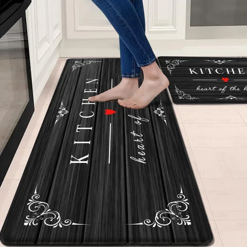 Sofort Tapete de cocina para piso, antifatiga, acolchado, 2 piezas, antideslizante, impermeable, tapete de madera rústica para oficina, fregadero,