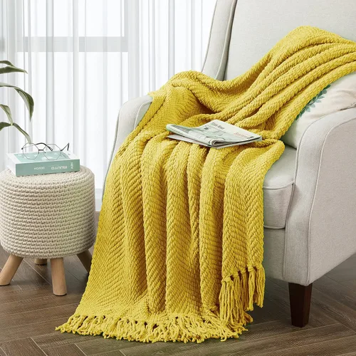 Vista 51 de Manta para sofá, funda de sofá suave de punto texturizado, manta de tweed con borlas de flecos para decoración del hogar, cama, sofá, silla, 50 x 60