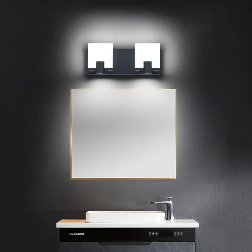 Vista 5 de SOLFART Lámparas de tocador de baño regulables sobre el espejo, 2 luces, luces LED modernas para baño, modernas con focos, luces negras mate