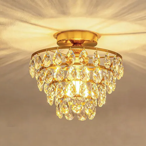 Mayful Lámpara de techo moderna de cristal dorado semiempotrada para pasillo, dormitorio, baño, sala de estar, E26
